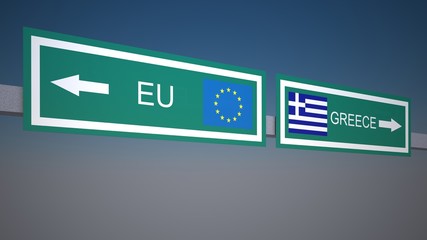 A road sign with EU and Greece directions
