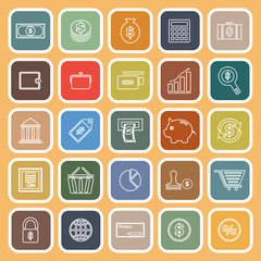 Money line flat icons on brown background