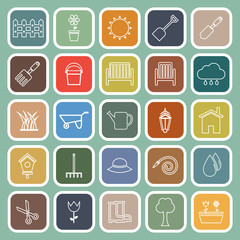 Gardening line flat icons on green background