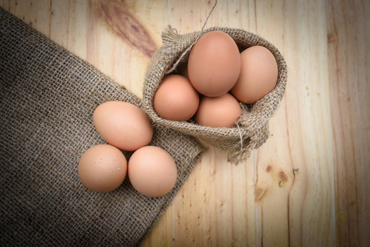 eggs on wood background