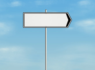Empty road sign on the sky background.