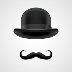 rich gentleman with moustaches and bowler hat - obrazy, fototapety, plakaty