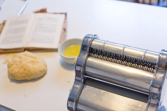 Home made pasta with old Machine and Old recepie book.