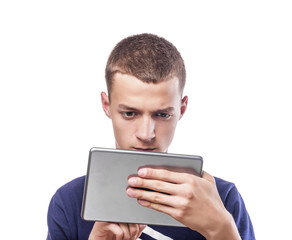 Young man using tablet pc