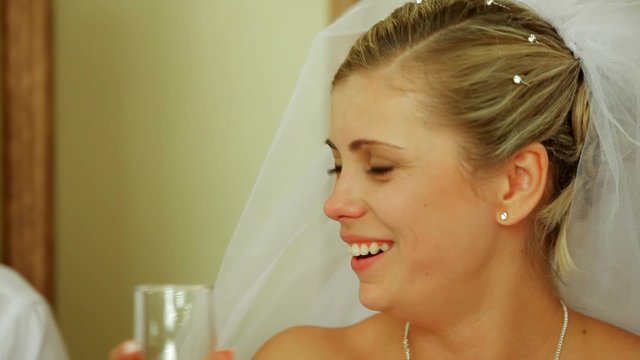 Bride And Groom Crying, Celebrating Wedding On The Restaurant 