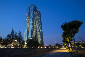 new european central bank in frankfurt germany at night