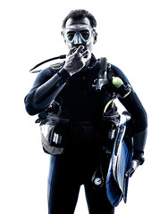 man scuba diver diving silhouette isolated © snaptitude