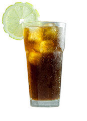 Cuba Libre cocktail with lime isolated on white background