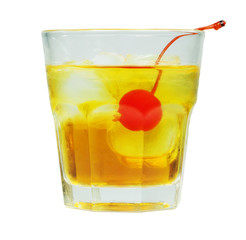 Manhattan Cocktail in old fashioned glass isolated on white