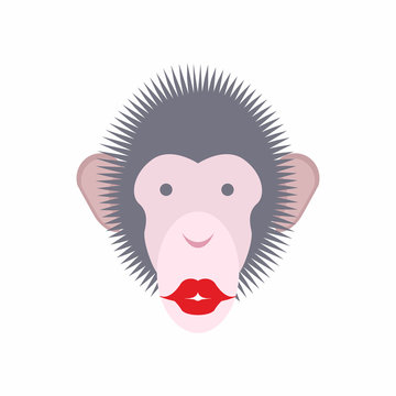 Monkey face with lips. Kiss of  animal. Vector illustration