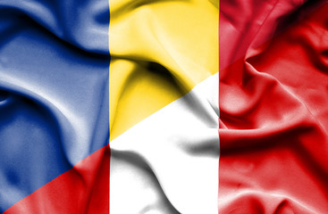 Fototapeta premium Waving flag of Peru and Romania