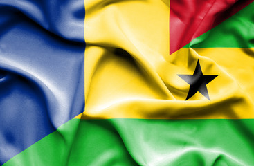 Waving flag of Sao Tome and Principe and Romania