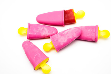 Homemade ice cream pops isolated on white background
