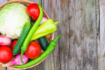 Organic food Vegetables in a basket on a natural background