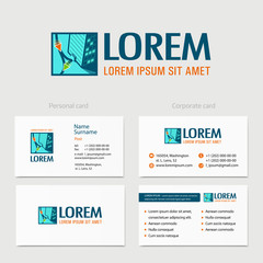 Building vector logo design with business card template. Business city Commercial property, logotype concept.