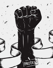 Protest background, raised fist held in protest. Vector illustration