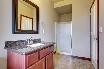 Classic bathroom withtile floor.