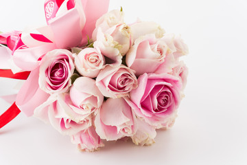 white and pink rose bouquet on white background