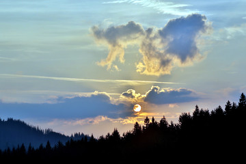 juicy sunrise in the mountain forests