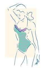 Illustration of a Beautiful Woman in Swimsuit 