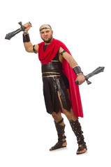 Gladiator with sword isolated on white