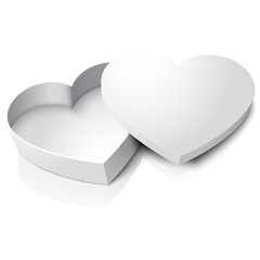 Vector realistic blank opened heart shape box with cap isolated