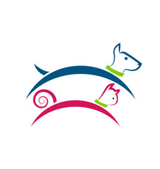 Cat and dog jumping logo