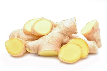 Fresh ginger on white background
