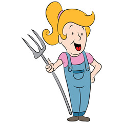 Country Girl Holding Pitchfork