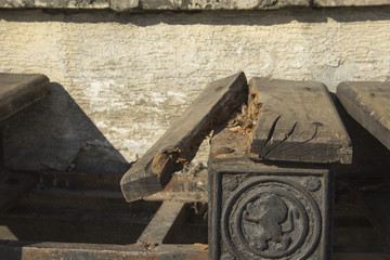 Broken wooden bench