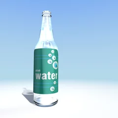 Fotobehang Glazen fles met water © emieldelange
