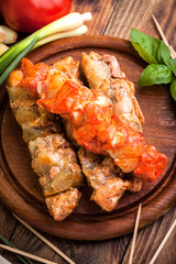 Raw beef skewers ready for grilling