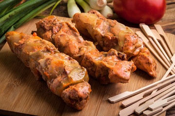 Raw beef skewers ready for grilling
