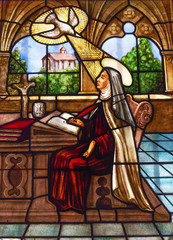 St Teresa Stained Glass Convento de Santa Teresa Avila Spain - obrazy, fototapety, plakaty