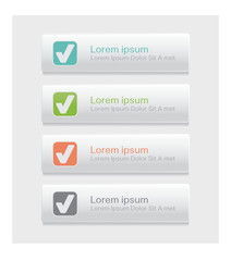 A set of white web buttons with multicolor elements.