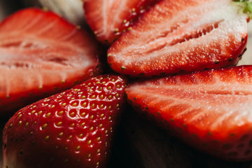 strawberry close up on wood table