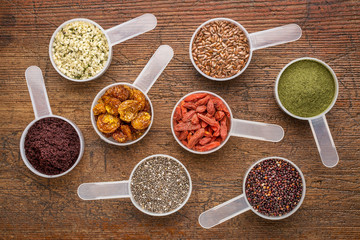 superfood seed, berry, powder and grain