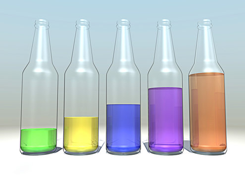 Glazen fles van vol naar leeg