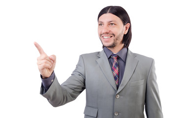 Young businessman in gray suit isolated on white