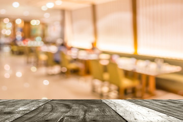 Coffee shop blur background with bokeh image .