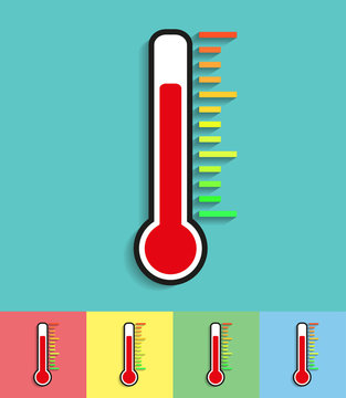 Thermometers icon on colored backgrounds