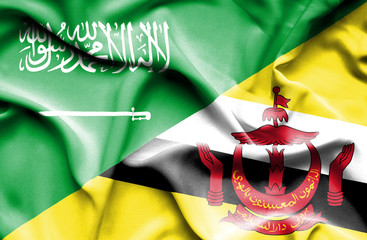 Waving flag of Brunei and Saudi Arabia