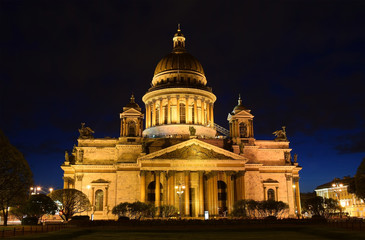 Fototapeta na wymiar St. Isaac's Cathedral in May, night, illuminated
