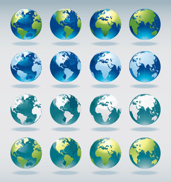 Set of vector world globe icons