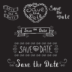 Save the date. Wedding invitation. Hand drawn romantic set. Vint