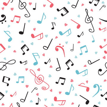 Music notes abstract seamless pattern. Hand drawn background
