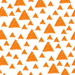 Seamless pattern with hand drawn orange triangles. Seamless patt