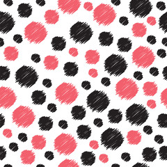 Seamless pattern with hand drawn red and black circles. Seamless