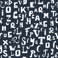 Seamless pattern with letters. Hand drawn alphabet. Cute backgro
