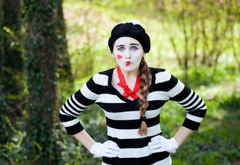 Fototapeta premium Emotional Mime on the park background